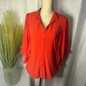 Joseph Ribkoff Women’s Size 6 Christmas Red Batwing 3/4 Sleeves Button Up Blouse